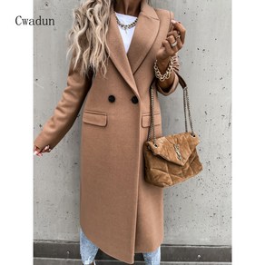 Cwadun 가을 겨울 긴 양복 칼라 외투 여성 QWE259