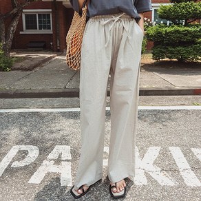로로텐 여름 롱 와이드 밴딩 팬츠 린넨 통바지 여성 빅사이즈