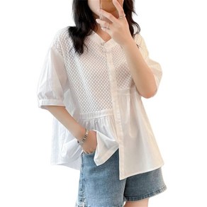 ROYALBELLE 여성 여름 라운드넥 루즈핏 반팔 블라우스 무지 패션 면 티셔츠 데일리룩 상의 H050608 AN