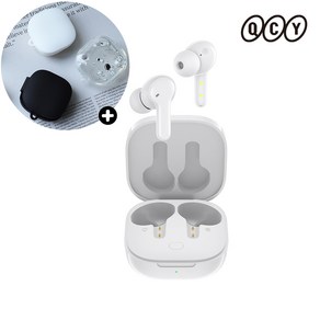 QCY T13 app 블루투스 이어폰 ENC 노이즈캔슬링 + 실리콘 케이스, T13 화이트 + T13 실리콘케이스 투명(우주인)