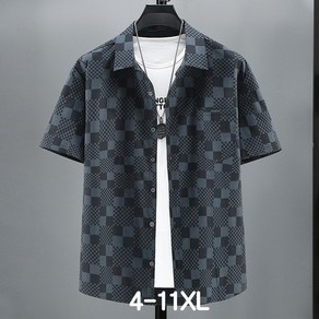 쥬엔리치 4XL-11XL 남자 빅사이즈 반팔 티셔츠 여름 캐주얼 체크 셔츠