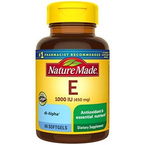 Natue Made Vitamin E 1000 IU (dl-Alpha) Softgels 60 Ct 네이처 메이드 비타민 E 1000 IU(dl-알파) 소프트젤 60Ct, 1개, 226.8g