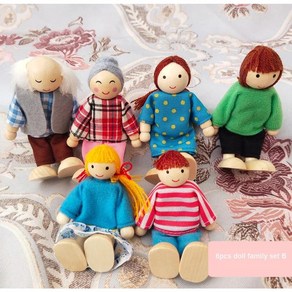 인형 가족 미니어처 나무 관절 머펫 스토리를 말하는 옷 입힌 캐, 1개, 15.6pcs  family set