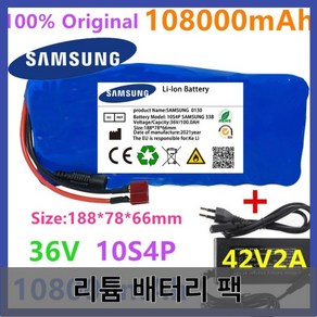 전기자전거 배터리 2022 원래 36v 10s4p100ah 팩 500w 고전력 42v, 삼성 dc-xt60