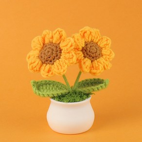 일상채움 미니 뜨개 꽃 화분 인테리어 소품 선물, 미니 두송이 해바라기, 1개