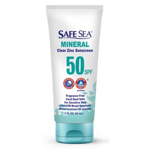 Safe Sea 산화아연 자외선 차단 SPF50  화이트 캐스트 없는 투명 미네랄 페이스 차단제 해파리 찌르기 방지 보호 로션 60ml(2oz) 1팩 (59.1ml(2oz), Safe Sea 산화아연 자외선 차단 SPF50  화, 1개, 60ml