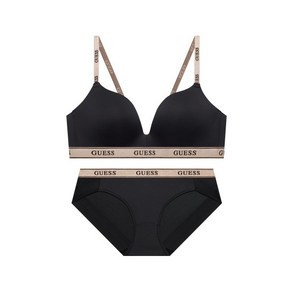 게스 GUESS UNDERWEAR 로즈골드 밴딩 와이어프리 블랙 브라 팬티 세트