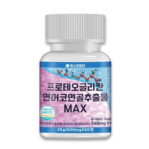 프로테오글리칸 연어코 연골 추출물 MAX 600mg 60정 2형 콜라겐 콘드로이친 글루코사민 류신 함유, 1개