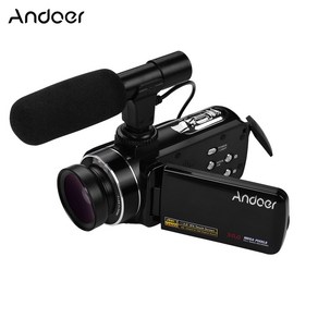 Andoe 4K 디지털 캠코더 + NP-40 리튬배터리 1개 + 0.45X 광각/마이크로렌즈 + 셋톱마이크, 블랙