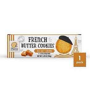 Piee Biscuiteie Fench Butte Cookies with Sea Sal 피에르 비스킷트리 프렌치 버터 쿠키 바다 소금 캐러멜 포함 5.29온스 상자(1팩, 1개, 149g