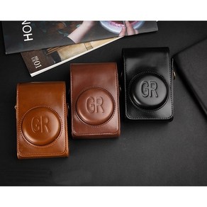 리코 GR3X GR3 GR2 전용 카메라 가죽 케이스 파우치, 1개, [GR LOGO] 다크브라운 (나일론 스트랩)