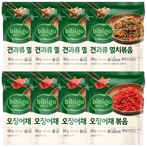 비비고 견과류멸치볶음60g x4개 + 오징어채볶음55g x4개, 1세트, 460g