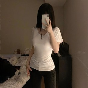 ANYOU 만화 허리 티셔츠 여반팔 브이넥 순면 정어깨 이너 이너 여름 셔츠1+1