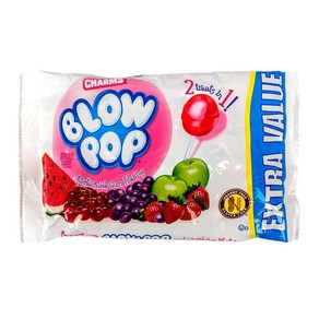 Chams (1) Bag Blow Pop Bubble Gum Filled Pops - 2 참 (1) 백 블로우 팝 풍선껌으로 채워진 팝 - 2가지 간식을 1개에! 다양한 맛 롤리, 1개, 128g