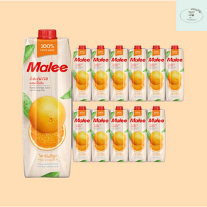 Malee 말리 네이벨 오렌지 주스 1000ml 100프로 착즙 천연 과즙, 12개, 1L