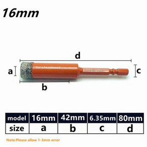 커터 육각 돌 대리석 16mm 톱 다이아몬드 유리 드릴 구멍 5 핸들 열기 드라이 진공 타일 화강암 비트 브레이징 구멍 세트 세라믹, [14] 건식코아날 16mm, 1개