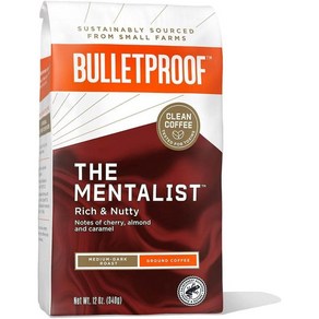 BulletPoof 일본직구 Bulletpoof The Mentalist 미디엄 다크 로스트 그라운드 커피 12온스 100% 아라비카 과테말라 콜롬비아 엘살바도르에서 조달, 사이즈, 1개