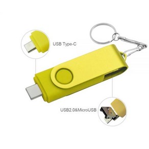 숏usb 호환 기본형 3 1 OTG 금속 USB 플래시 드라이브 Pendive 스틱 유형 C/마이크로 펜 128G 64G 32G USB2.0 메모리 Memoia, 4GB, Yellow, 1개