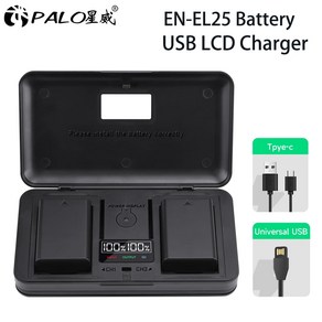 PALO EN-EL25 충전식 리튬 이온 배터리 및 LCD 듀얼 충전기 보관함 니콘 Z30 Z50 ZFC Z 50 FC 카메라 배터리 ENEL25, 4)1pcs ENEL25 chage, 1개