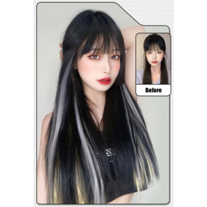 [할인특가] 투톤 헤어피스 포인트 브릿지 붙임머리 컬러 부분가발 1+1, 1개, 애쉬그레이