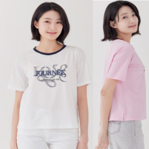 [지센창원]여성 소로나 네크 배색 원포인트 라운드 반팔 티셔츠 2색 LSTSP375