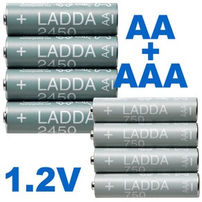 이케아 LADDA 라다 충전지 HR03 AAA 1.2V 충전지 HR6 AA 1.2V 충전 건전지 충전 건전지, 1세트, 4개입, 01라다충전지 HR03 AAA 1.2V 750mAh