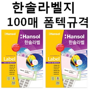 한솔 한솔라벨지 100매 일반 라벨용지, 흰색, HL4101 (1칸/전간)