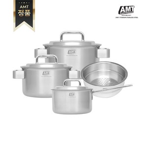 [정품] AMT 316Ti스텐 프로 냄비 4종 세트(편수16cm+양수20cm+양수24cm+찜기20cm), 4개