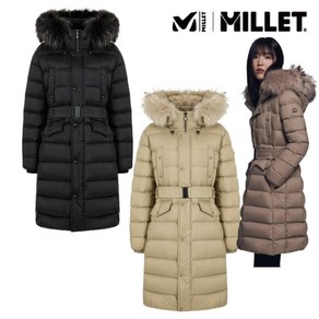 밀레 MILLET 여성 여자 겨울 24FW 품질보증 벨티드 가슴 포켓 고급스러운 깔끔한 외관 거위털 구스 롱 패딩 다운 자켓