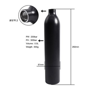 0.5L HPA 탱크 4500PSI 공기 병 레귤레이터 알루미늄 합금 실린더 슈팅 수족관 다이빙, 1개, M18 전용 병