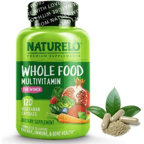 USKORNET NATURELO Whole Food Multivitamin 천연 유기농 여성 멀티 미네랄 종합 비타민 에너지 및 심장 뼈 소화 건강을 위한 최고의 보충제, 120정, 1개