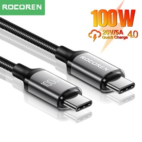 Rocoen-100W USB Type-C 데이터 케이블 Macbook Po 노트북과 호환되는 고속 충전 Samsung Xiaomi USBC 충전 케이블, 2m, 1개