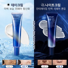 미백 보습 리페어 광채 데이 크림 40ml + 안티에이징 탄력 리페어 영양 나이트 크림 40ml 나이아신아마이드 비타민 화이트닝 콜라겐 펩타이드 주름 개선 크림 세트 멀티케어 크림, 1세트