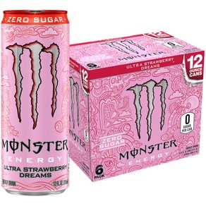 몬스터 에너지 Ulta Stawbey Deams 제로슈가 딸기맛 355ml 6팩, 6개