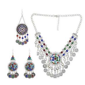 gypsy afghan silve colo coin tassel 목걸이 jhumka 귀걸이 팔찌 허리 배꼽 댄스 체인 세트 boho tukish indian jewely