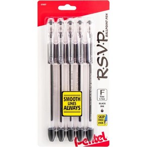 펜텔® R.S.V.P.® 볼펜 파인포인트 0.7mm 클리어 배럴 블랙 잉크 팩 오브 12, Black