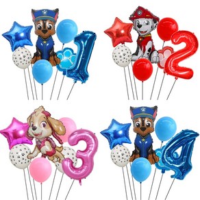 Paw Patol Paty 풍선 그림 하늘 쫓는 마샬 개 알루미늄 필름 풍선 소년 소녀 생일 파티 장식 새해 선물, 5pcs_balloon