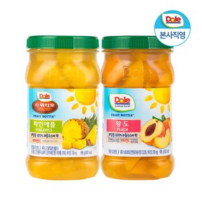 Dole 돌 후룻바틀 과일 통조림 2팩 4종 - 파인애플 망고 황도 트로피칼 복숭아, 후룻바틀 황도 666gx1개, 후룻바틀 파인애플 666gx1개, 2개