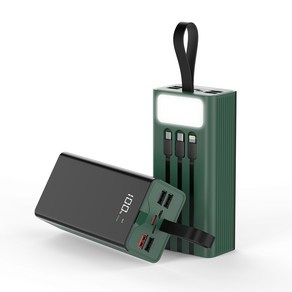 THOUSTA 대용량 보조배터리 50000mAh 고속충전 PD 22.5W 3개 충전선 내장 캠핑용 차박용 멀티단자, 녹색-30000mAh