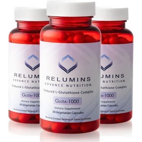 Relumins 리루민 L 글루타티온 보충제 콤플렉스 - 알파 리포산이 함유된 환원 1000mg 콤플렉스와 영양 매끄럽고 밝은 피부를 위한 로즈 HIP 캡슐 60캡 x 3병, 베지캡슐 60개, 60정, 3개