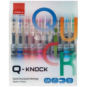 동아 Q-Knock 볼펜 0.4mm 10색세트 / 큐노크 / 중성펜 / 속건성 잉크펜 / 고무그립 / 선명한 색감 / 부드러운 필기감, 10색