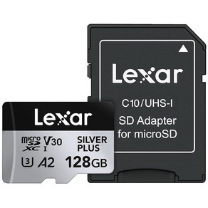 Lexar 128GB 프로페셔널 실버 플러스 microSDXC 메모리 카드 SD 어댑터 포함 UHS-I C10 U3 V30 풀 HD 및 4K 비디오 최대 205/150