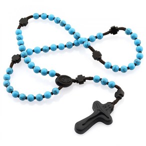 터키석 십자간주 어린이용 6mm 5단묵주 천주교 성물, 안함, 1개