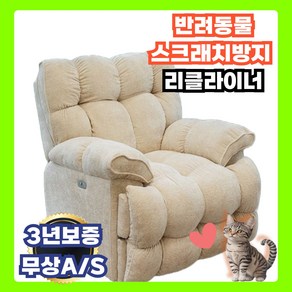 Funipaw 긁힘방지 1인용소파 애견 고양이 리클라이너 쇼파 전동 1인 일인용 패브릭 높이조절, 없음