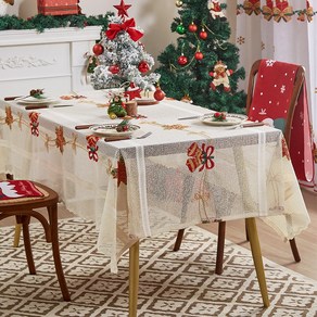 크리스마스 용품 레이스 자수 크리스마스 식탁보 뉴타임즈 Chistmas tablecloth, 140*200, 크리스마스 방울B, 1개