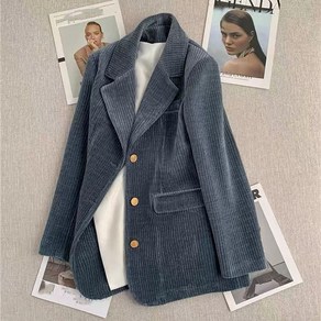 POMTOR 봄가을 여성 코듀로이 정장 코트 루즈핏 캐주얼 정장 자켓