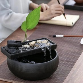 인테리어 실내 분수대 미니 인공 폭포 탁상 분수 명상 진정 수경 꽃병 물고기 탱크 풍수 물 기능 사무실 홈 장식 usb 전원, 없음