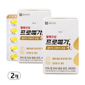 종근당건강 혈행건강 프로메가 알티지 TG 오메가3 효능 듀얼 장용성 60캡슐X2개, 60정, 2개