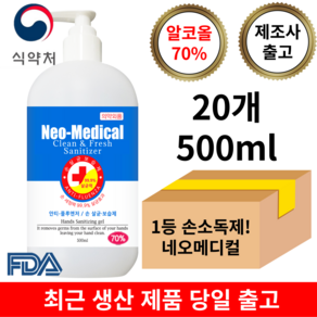 네오메디컬 손소독제 70% (회사 식당 공공기관 가정집 관공서용), 500ml, 20개