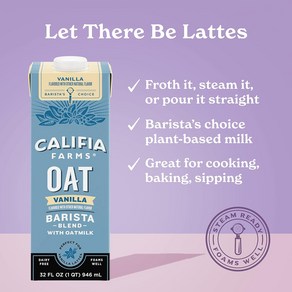 커피캡슐 Califia Farms u2013 바닐라 귀리 바리스타 블렌드 우유 32온스6개 팩 상온 보관 유제품 없음 식물 기반 비건 글루텐 유전자 변형 성분 거품기 크리머 블루